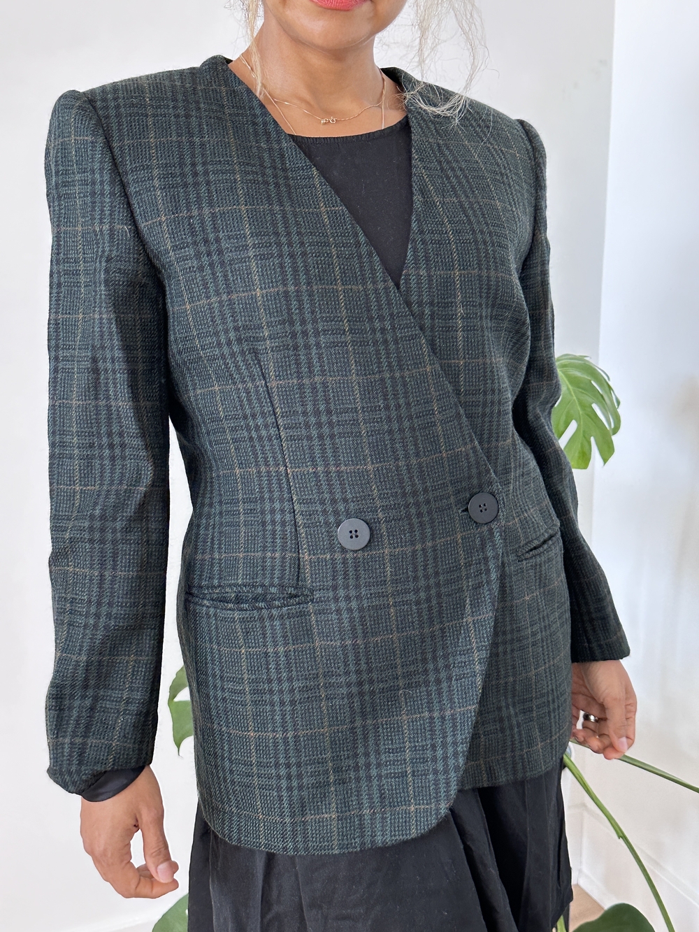 Vintage Charter Club Petites 10 Green Plaid Fitted Jacket Blazer Preppy Tailored